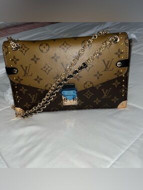 Designer-Inspired Two-Tone Monogram Shoulder Bag - Brown & Tan